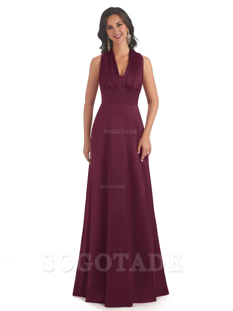 Convertiable Soft Satin A-Line Long Wedding Bridesmaid Dresses Online prom dress in store