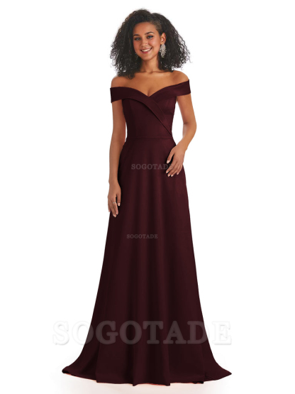 Soft Satin Off The Shoulder Long A-Line African Bridesmaid Dresses prom dress stores ﻿