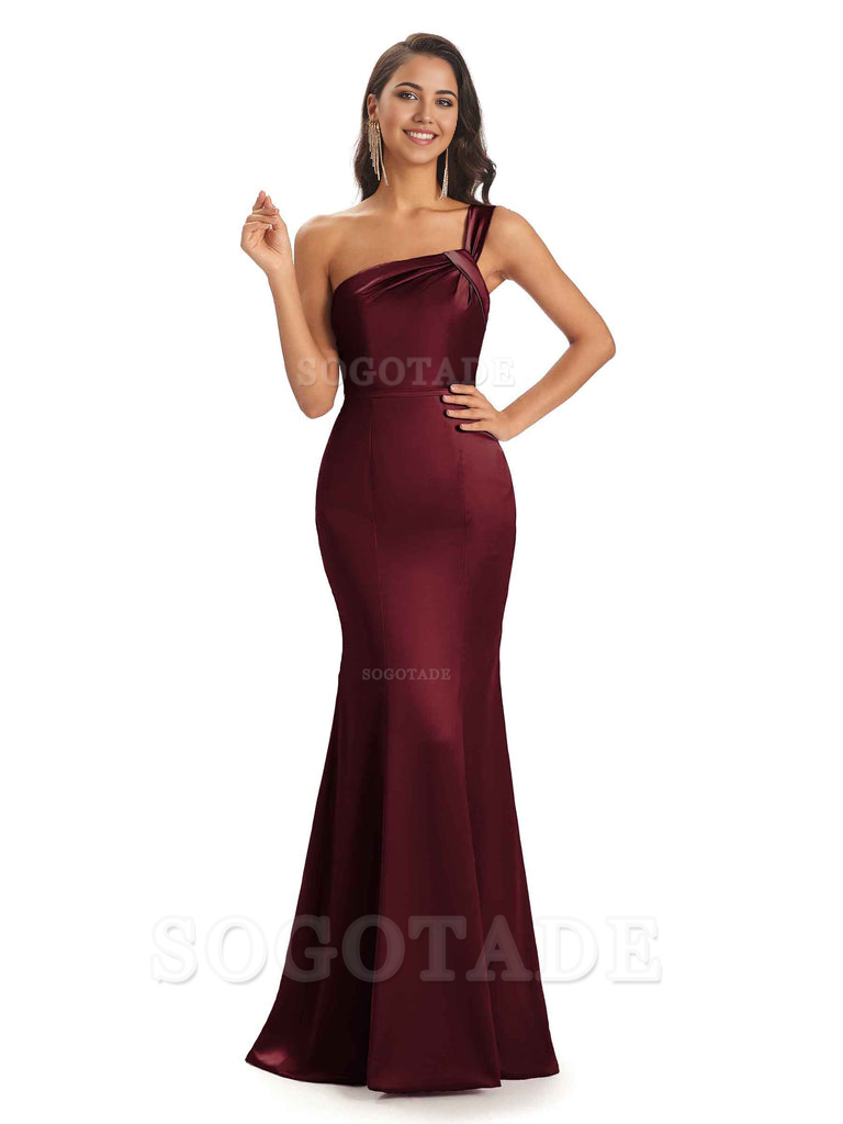 Mermaid One Shoulder Satin Floor Length formal dresses evening gown Bridesmaid Dresses