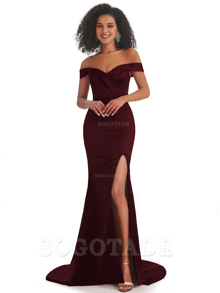 Sexy Mermaid Soft Satin Off The Shoulder Long African Bridesmaid Dresses prom shop dresses