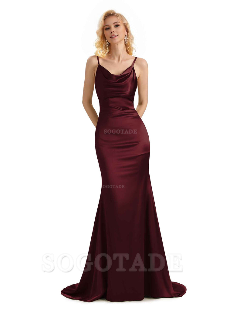 Elegant Soft Satin Criss Cross Long Mermaid Bridesmaid Dresses Charming Evening Party Dress