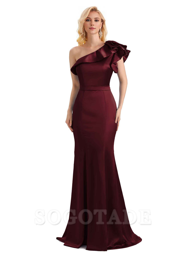 One Shoulder Long Mermaid Bridesmaid Dresses Soft Satin Charming Evening Party Dress