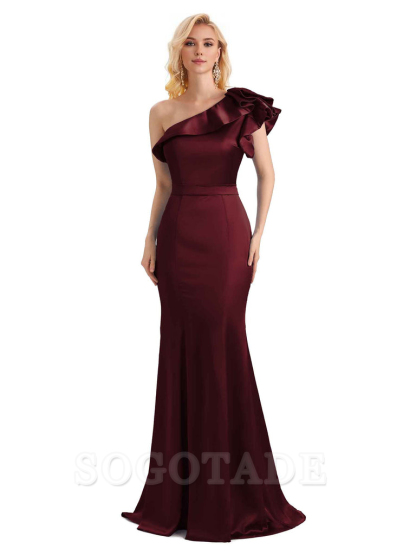 One Shoulder Long Mermaid Bridesmaid Dresses Soft Satin Charming Evening Party Dress