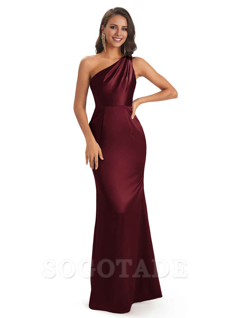 One Shoulder Long Mermaid Bridesmaid Dresses Sexy Soft Satin Elegant Evening Party Dress