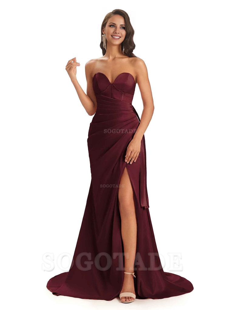 Sexy Soft Satin Side Slit Sweetheart Long Mermaid African Bridesmaid Dresses Elegant Evening Party Dress