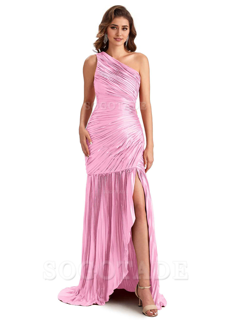 Sexy Side Slit Mermaid Soft Satin One Shoulder Long Ladies Bridesmaid Dresses Online