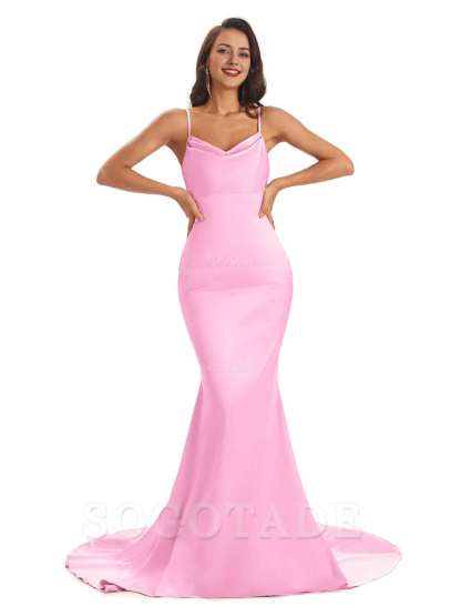 Sexy Backles Soft Satin Spaghetti Straps Maxi Mermaid Bridesmaid Dresses Online prom shop dresses