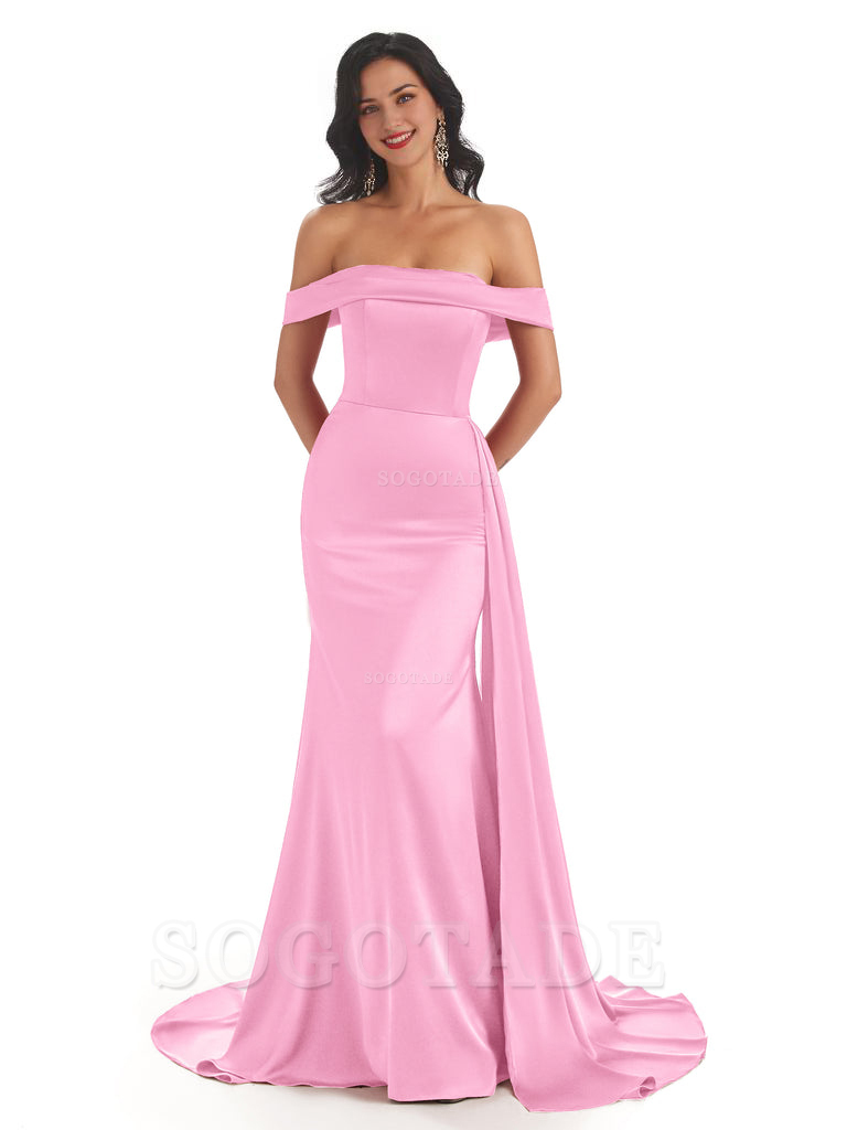 Sexy Off The Shoulder Soft Satin Mermaid Long Bridesmaid Dresses Gown prom shop dresses