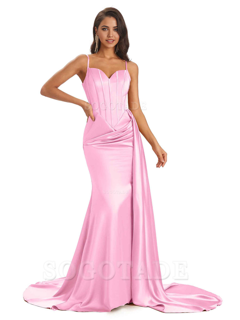 Sheath Spaghetti Satin Straps Floor-Length formal dresses evening gown Bridesmaid Dresses