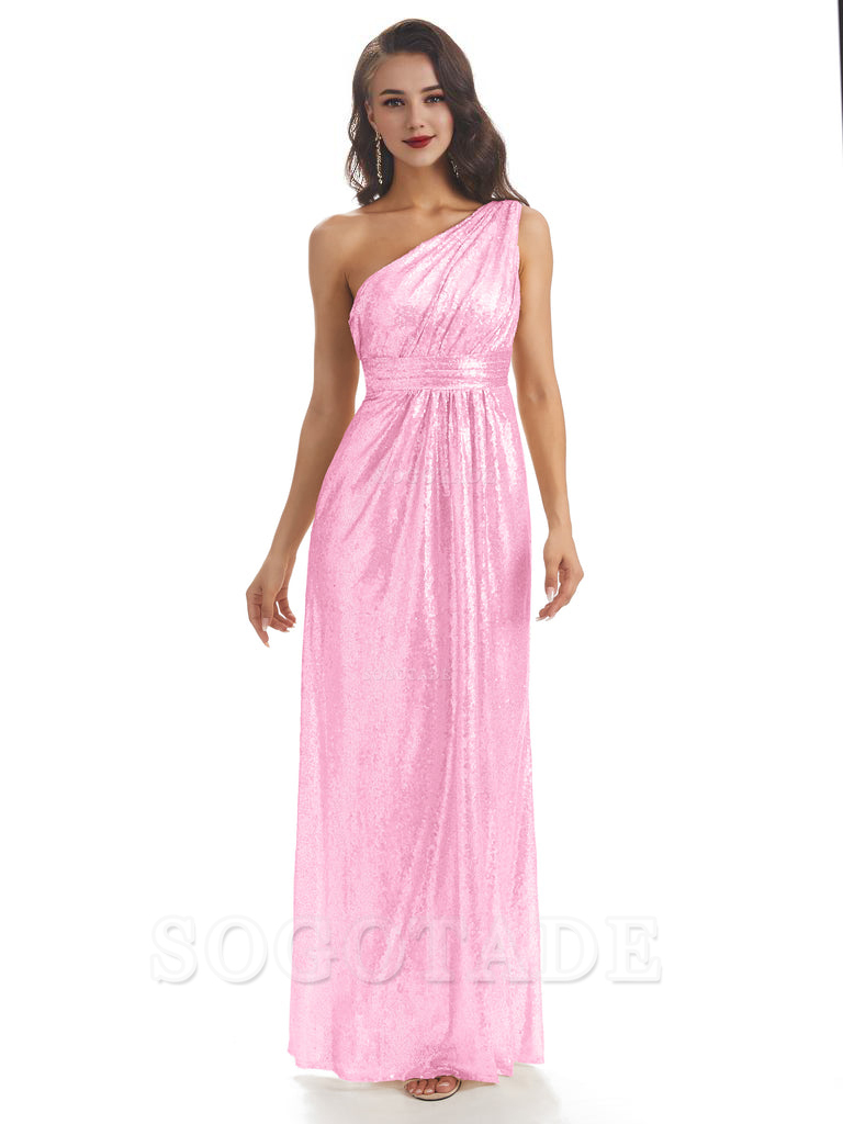 Sexy Sequin One Shoulder Sleeveless Long Mermaid Bridesmaid Dresses prom shop dresses