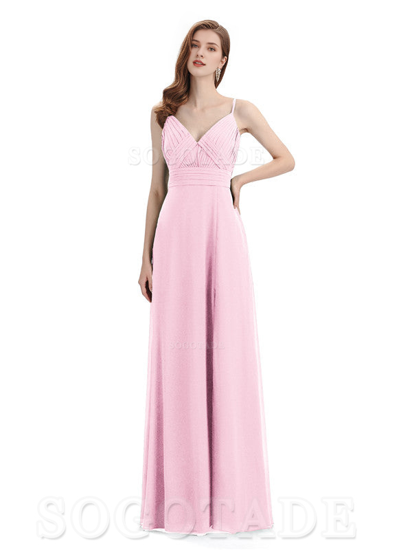 Chiffon V-Neck Spaghetti Strap Floor-Length Side Fork Long Bridesmaid Dresses Formal Women's Dresses Wedding Guests Dresses