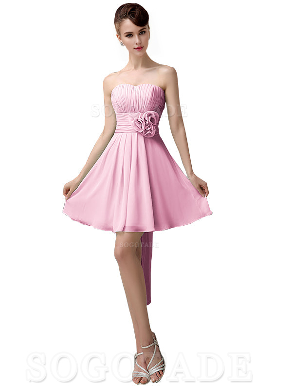 A-Line Off Shoulder Sweatheart Chiffon Short With Flower Bridesmaid Dresses Formal Women's Dresses Wedding Guests Dresses