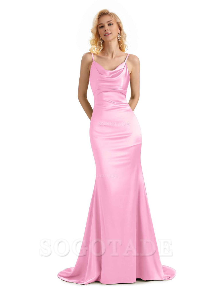 Elegant Soft Satin Criss Cross Long Mermaid Bridesmaid Dresses Charming Evening Party Dress