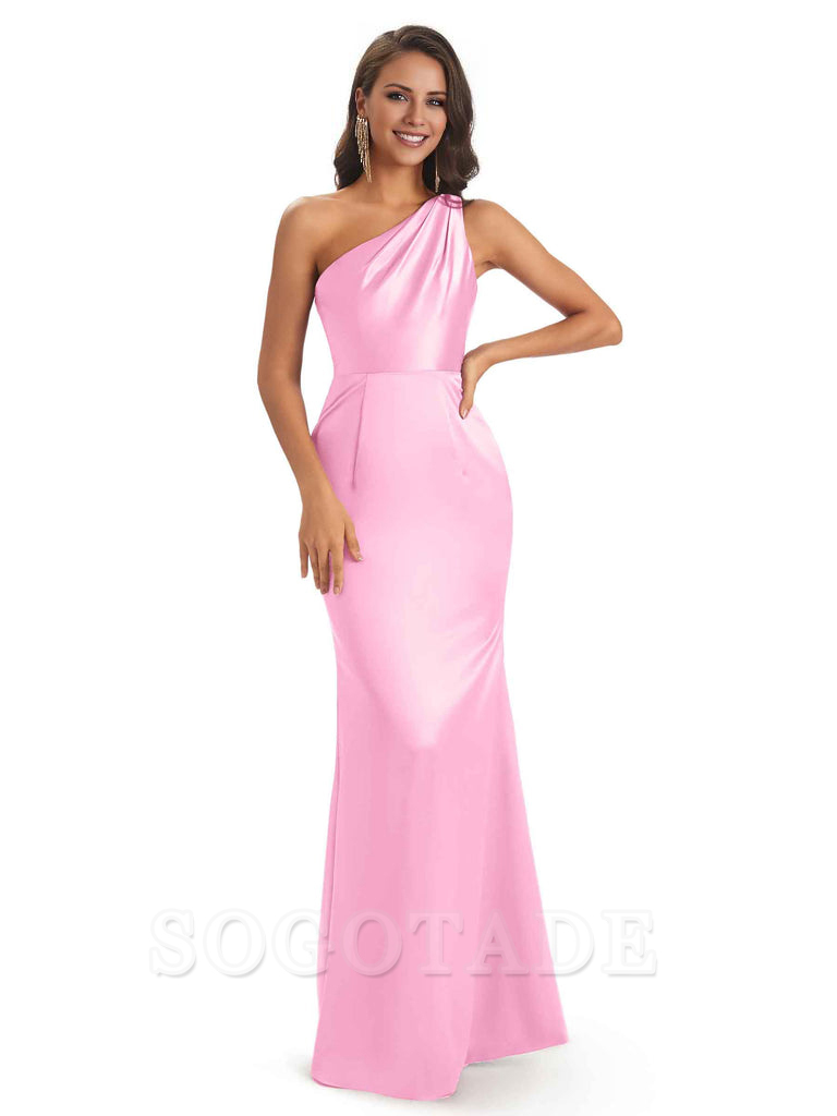 One Shoulder Long Mermaid Bridesmaid Dresses Sexy Soft Satin Elegant Evening Party Dress