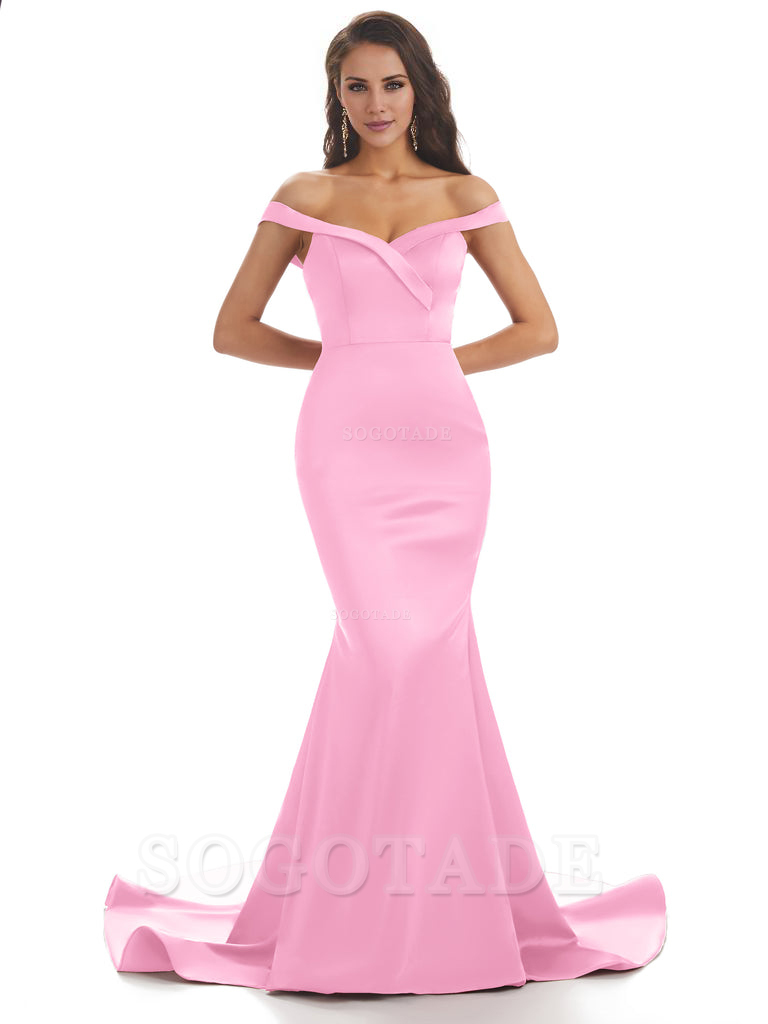Elegant Off The Shoulder Soft Satin Mermaid Long Bridesmaid Dresses Charming Evening Party Dress
