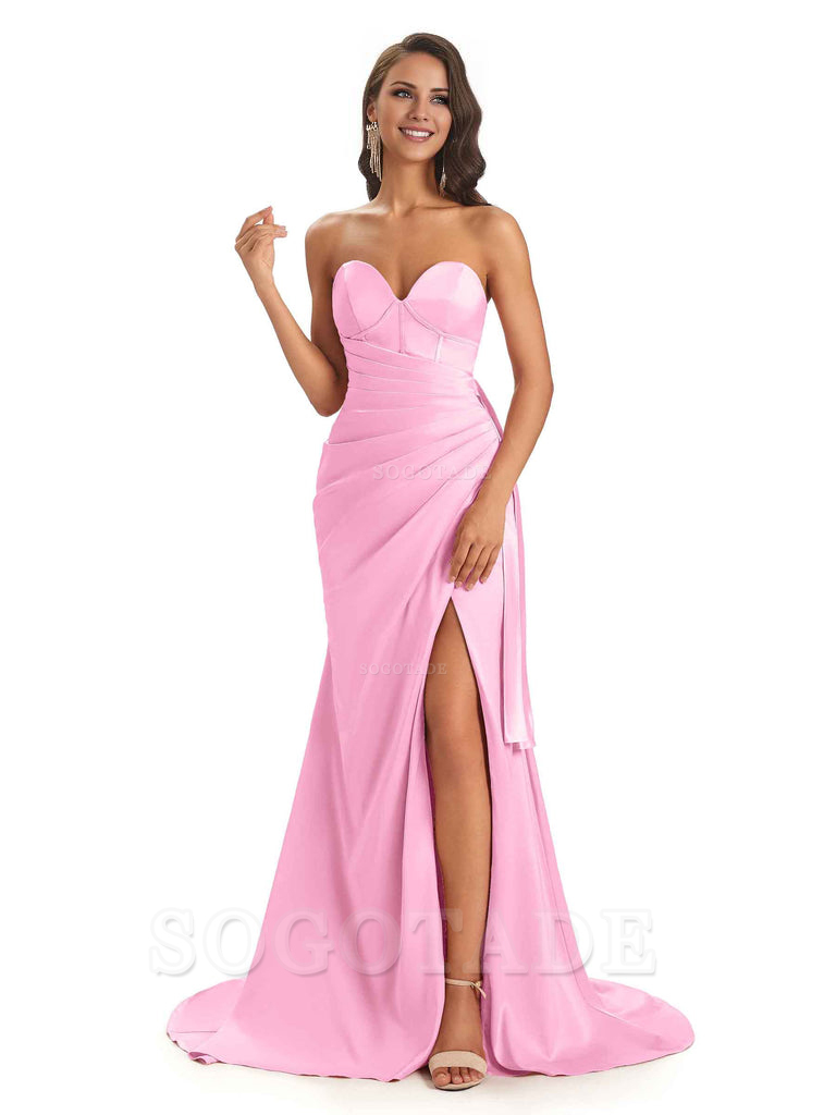 Sexy Soft Satin Side Slit Sweetheart Long Mermaid African Bridesmaid Dresses Elegant Evening Party Dress