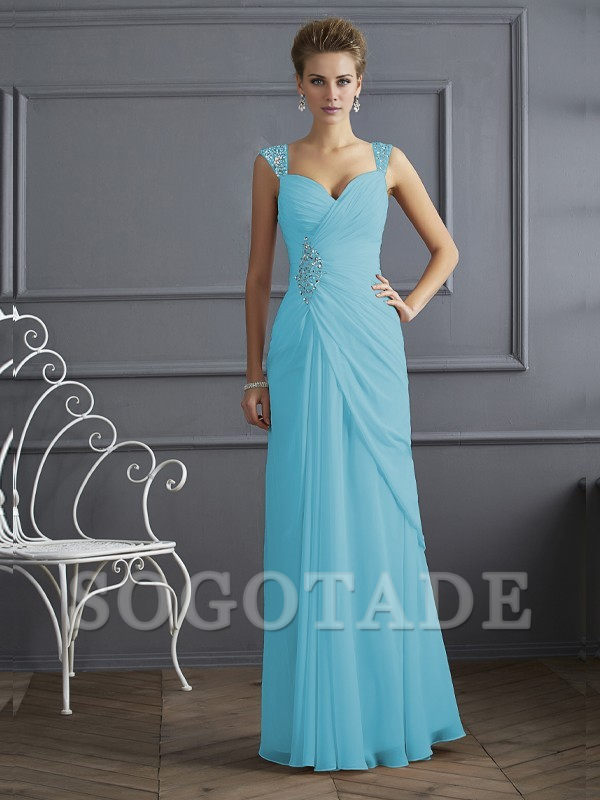 Bodyguard/Pillar Shoulder Mother of the bride dress Official Wedding Guests Landing Long Sleeveless Thin Shoulder Straps Chiffon Water Diamond Ruffle Decoration