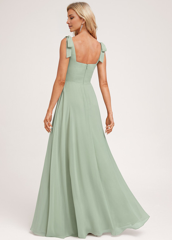A-shaped square bow landing chiffon bridesmaid dress