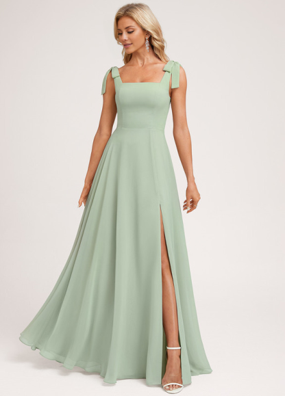 A-shaped square bow landing chiffon bridesmaid dress