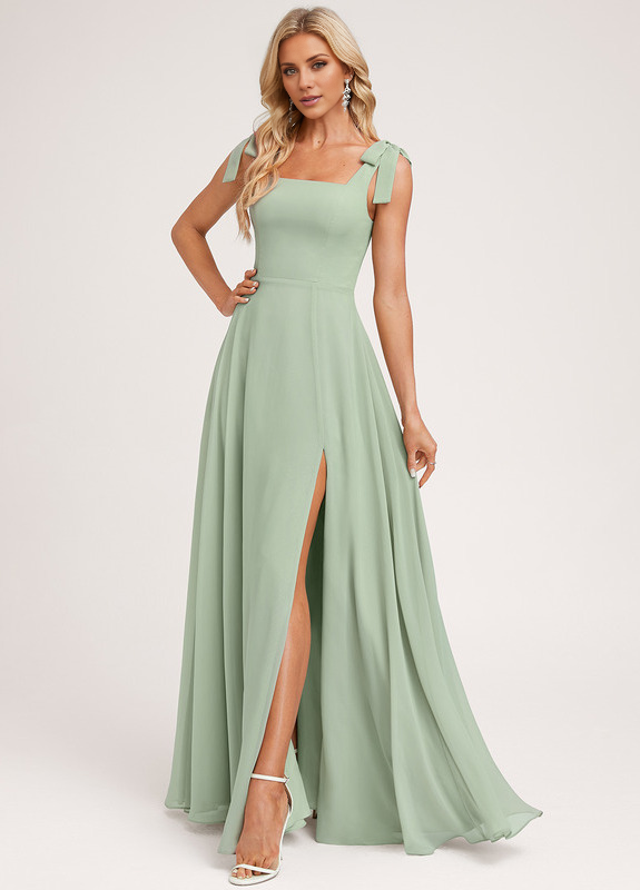 A-shaped square bow landing chiffon bridesmaid dress