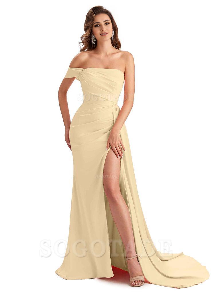 Sexy One Shoulder Side Slit Mermaid Soft Satin Long Women Bridesmaid Dresses Online