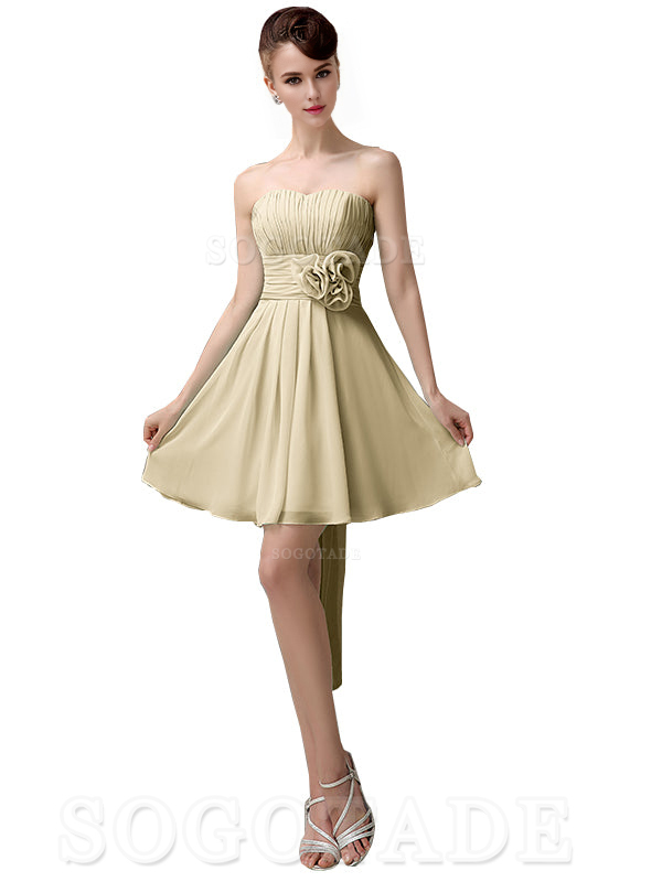 A-Line Off Shoulder Sweatheart Chiffon Short With Flower Bridesmaid Dresses Formal Women's Dresses Wedding Guests Dresses