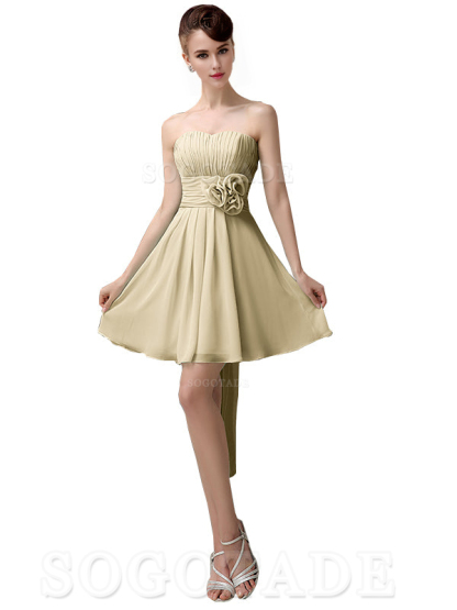 A-Line Off Shoulder Sweatheart Chiffon Short With Flower Bridesmaid Dresses Formal Women's Dresses Wedding Guests Dresses