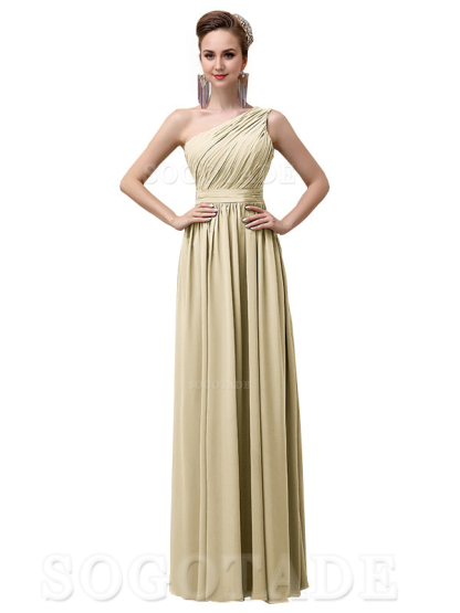 Charming One-Shoulder A-Line Chiffon Pleated Floor-Length Long Elegant Bridesmaid Dresses Formal Women's Dresses Wedding Guests Dresses