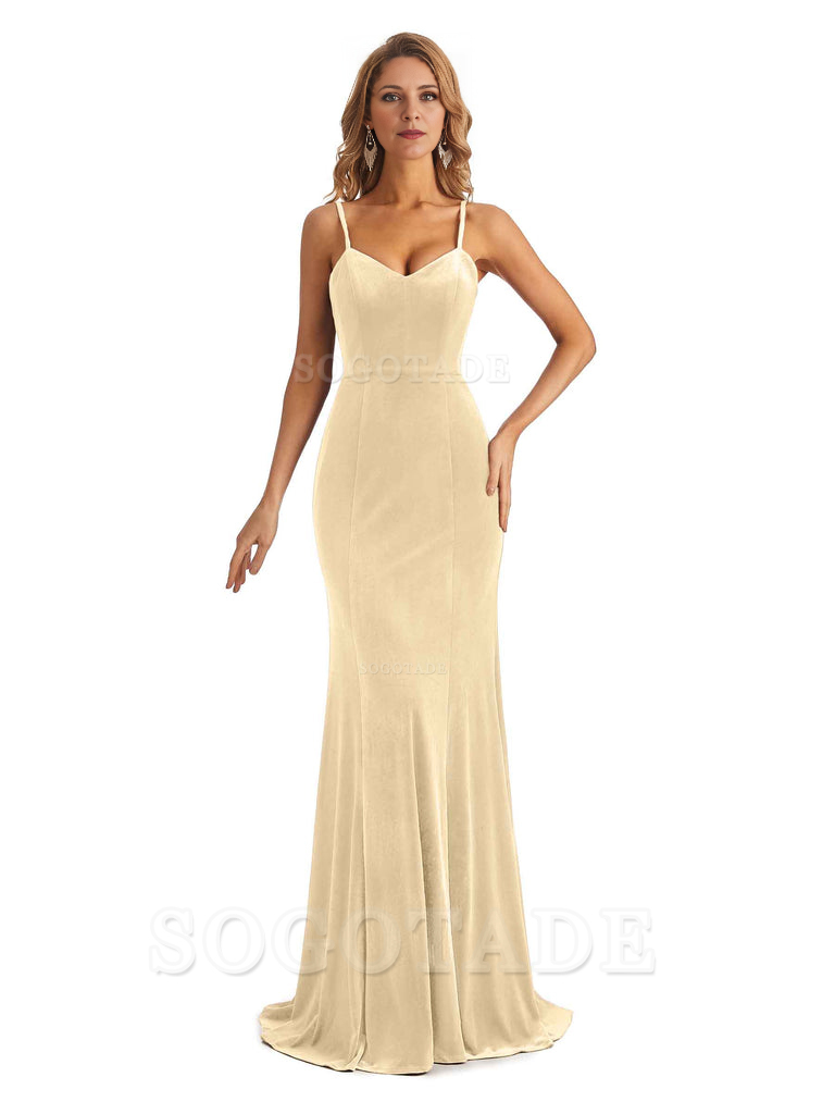 Elegant Charming V-Neck Mermaid Spaghetti Straps Backless Velvet Long High Quality Bridesmaid Dresses Formal Women's Dresses Wedding Guests Dresses