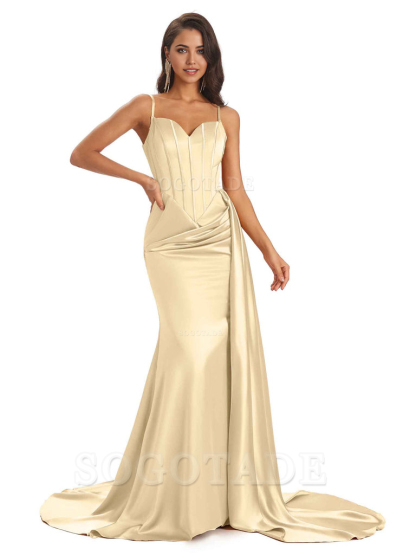 Sheath Spaghetti Satin Straps Floor-Length formal dresses evening gown Bridesmaid Dresses