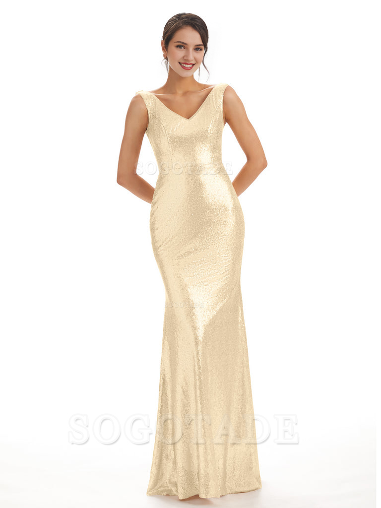 Sleeveless V Neck Mermaid Cultivate oneself Sequin Shining Luxury Bridesmaid Dresses Formal Women's Dresses Wedding Guest Dresses