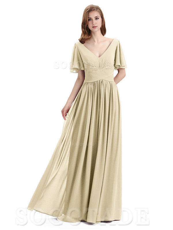 A-Line Chiffon Short Sleeves Elegant Floor-Length Bridesmaid Dresses Formal Women's Dresses Wedding Guests Dresses
