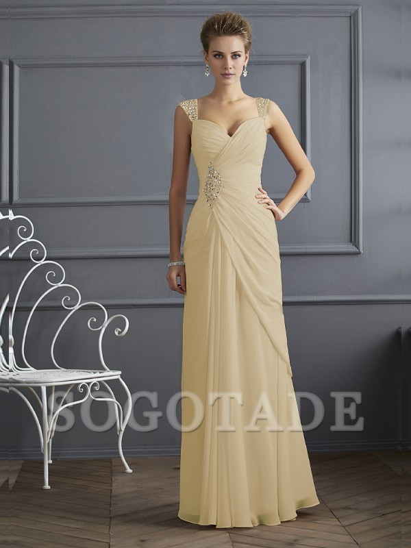 Bodyguard/Pillar Shoulder Mother of the bride dress Official Wedding Guests Landing Long Sleeveless Thin Shoulder Straps Chiffon Water Diamond Ruffle Decoration
