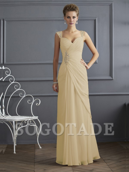 Bodyguard/Pillar Shoulder Mother of the bride dress Official Wedding Guests Landing Long Sleeveless Thin Shoulder Straps Chiffon Water Diamond Ruffle Decoration