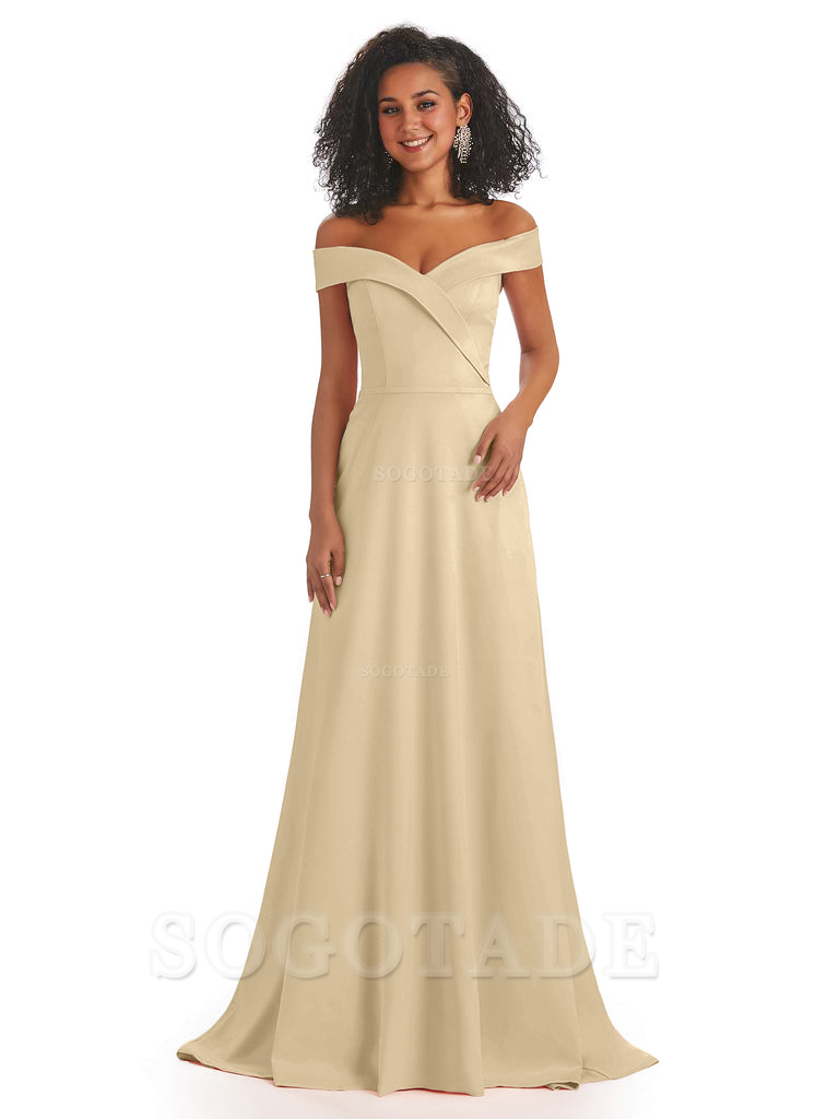 Soft Satin Off The Shoulder Long A-Line African Bridesmaid Dresses prom dress stores ﻿