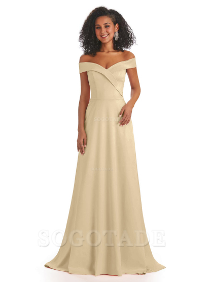 Soft Satin Off The Shoulder Long A-Line African Bridesmaid Dresses prom dress stores ﻿