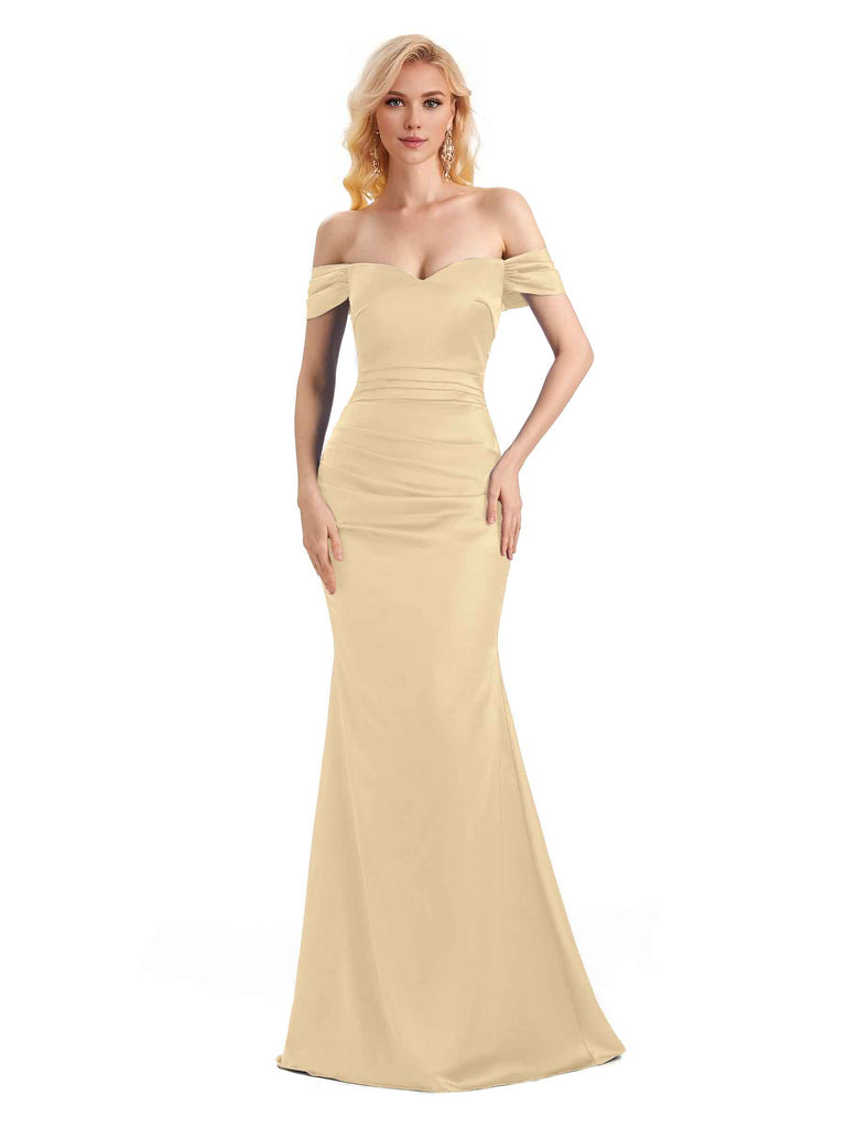 Off The Shoulder Long Mermaid Satin Bridesmaid Dresses Elegant Evening Party Dress