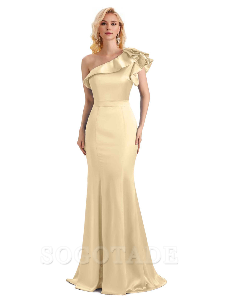 One Shoulder Long Mermaid Bridesmaid Dresses Soft Satin Charming Evening Party Dress