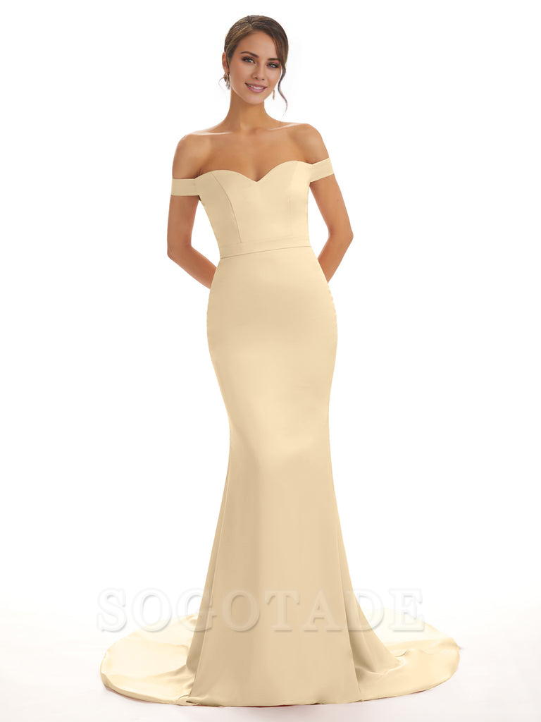 Elegant Off The Shoulder Satin Long Mermaid Bridesmaid Dresses