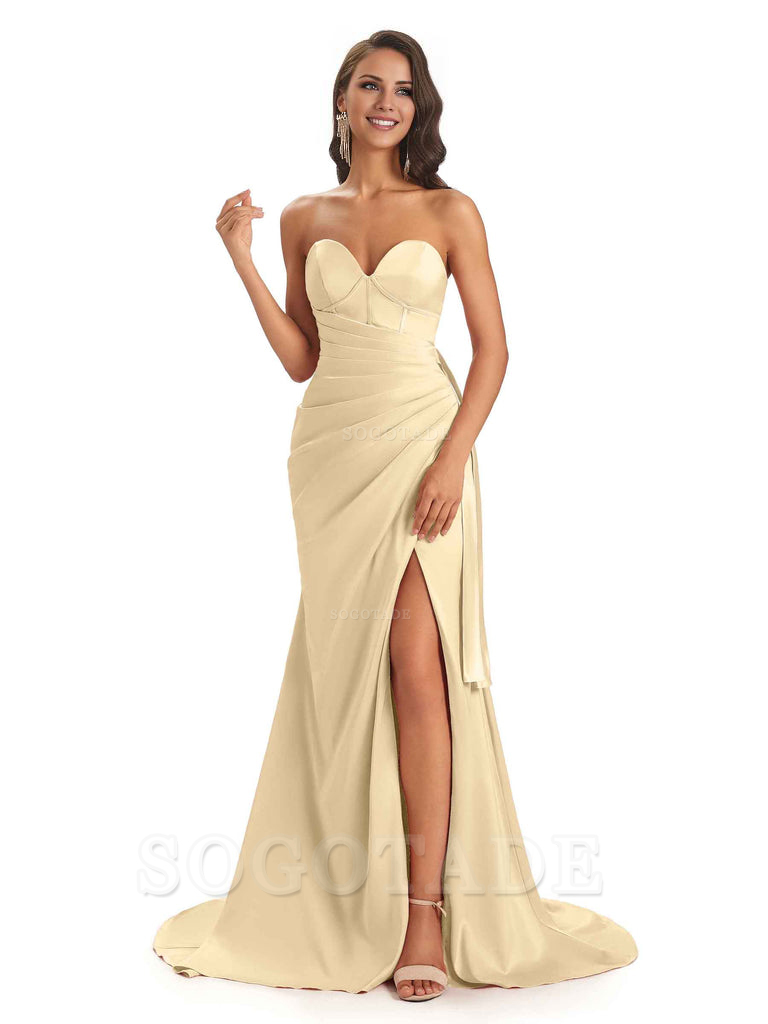 Sexy Soft Satin Side Slit Sweetheart Long Mermaid African Bridesmaid Dresses Elegant Evening Party Dress
