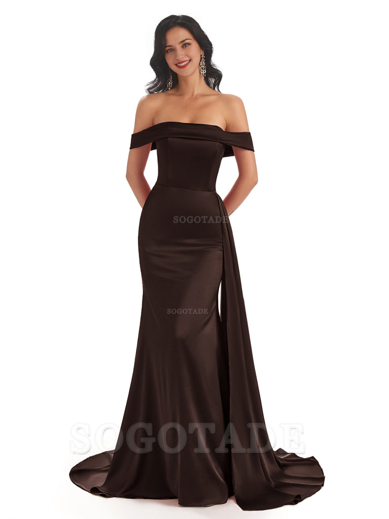 Sexy Off The Shoulder Soft Satin Mermaid Long Bridesmaid Dresses Gown prom shop dresses
