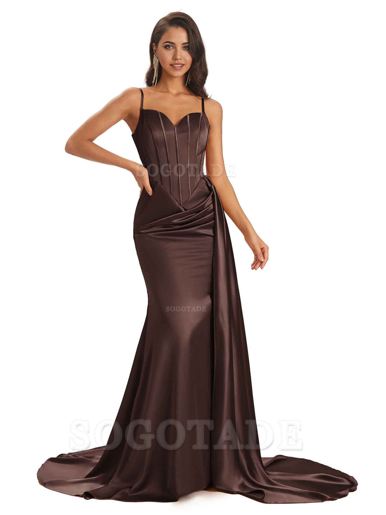 Sheath Spaghetti Satin Straps Floor-Length formal dresses evening gown Bridesmaid Dresses