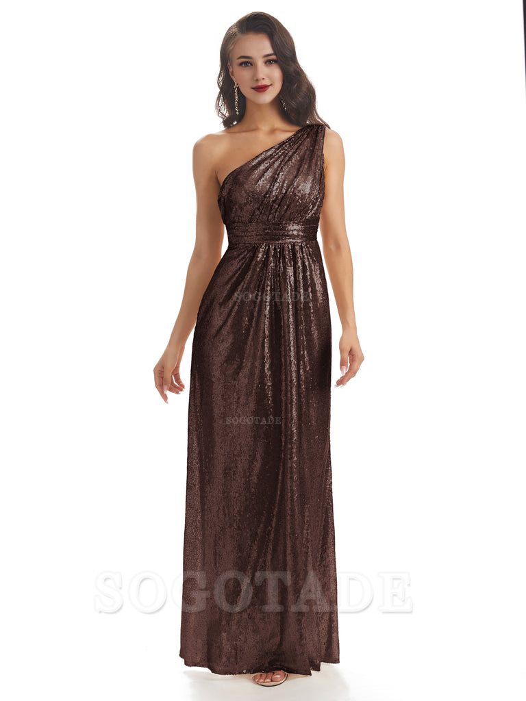 Sexy Sequin One Shoulder Sleeveless Long Mermaid Bridesmaid Dresses prom shop dresses