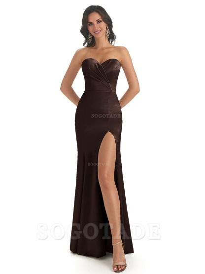 Simple Soft Satin Side Slit Sweetheart Long Mermaid Bridesmaid Dresses Elegant Evening Party Dress