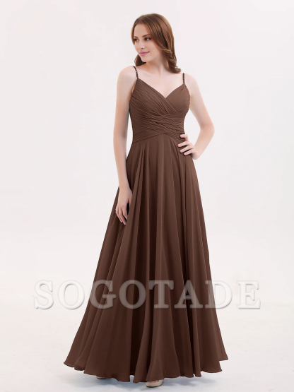 V-neck Fine Shoulder Strap Floor Length Chiffon Bridesmaid Dresses Online