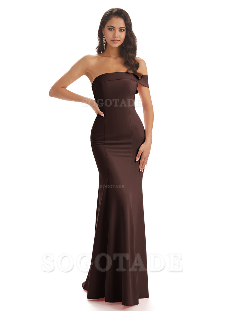 Mermaid One Shoulder Floor-Length Satin Sexy formal dresses evening gown Bridesmaid Dresses