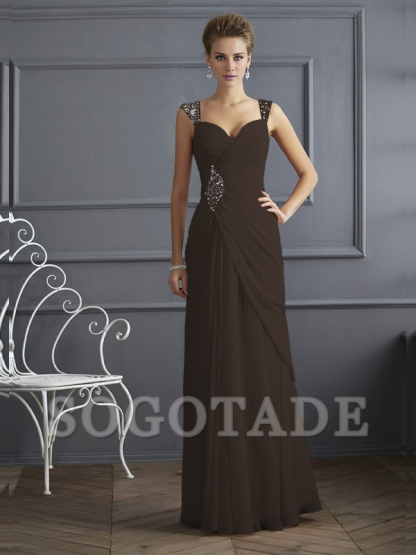 Bodyguard/Pillar Shoulder Mother of the bride dress Official Wedding Guests Landing Long Sleeveless Thin Shoulder Straps Chiffon Water Diamond Ruffle Decoration