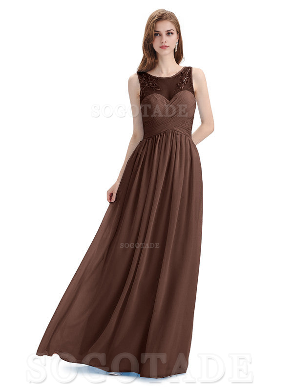 Elegant A-Line Chiffon Sleeveless Ruched Long Simple Bridesmaid Dresses Formal Women's Dresses Wedding Guests Dresses