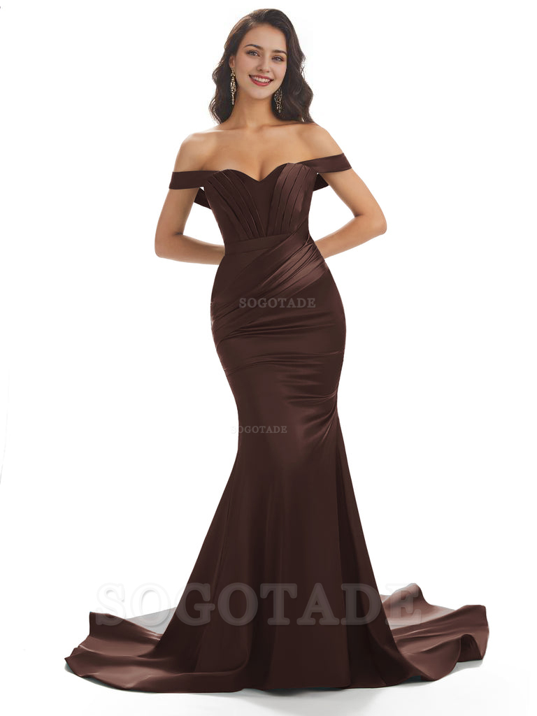 Sexy Mermaid Off The Shoulder Floor-Length Long Soft Satin Bridesmaid Dresses Online prom shop dresses