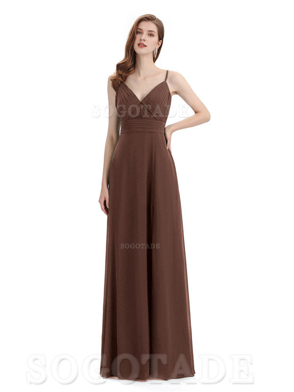 Chiffon V-Neck Spaghetti Strap Floor-Length Side Fork Long Bridesmaid Dresses Formal Women's Dresses Wedding Guests Dresses